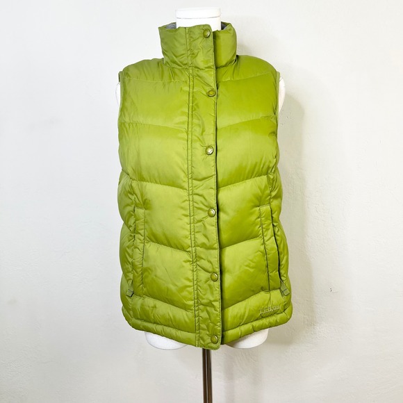 L.L.Bean Jackets & Blazers - LL Bean Womens Small Lime Green Goose Down Quilted Puffer Vest Snap Front 276563